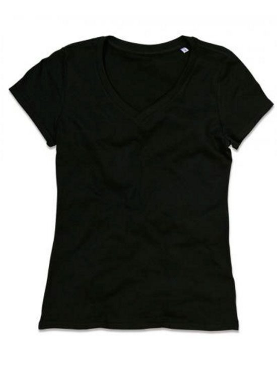 camiseta-algodón-orgánico-mujer-cuello-V-negro | camisetasecologicas.es