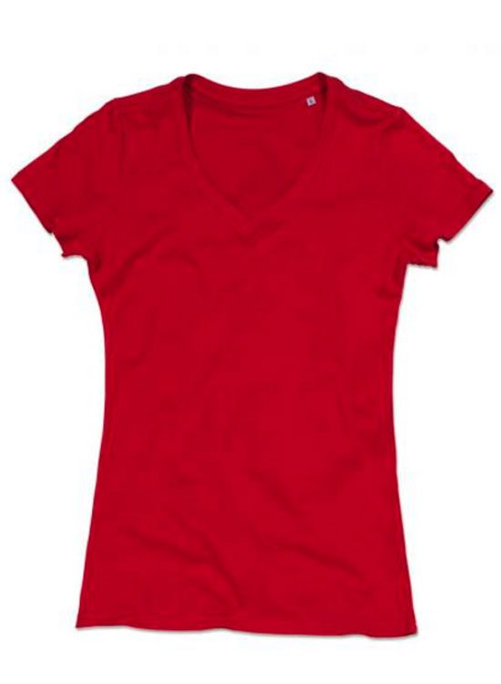 camiseta-algodón-orgánico-mujer-cuello-V-rojo | camisetasecologicas.es