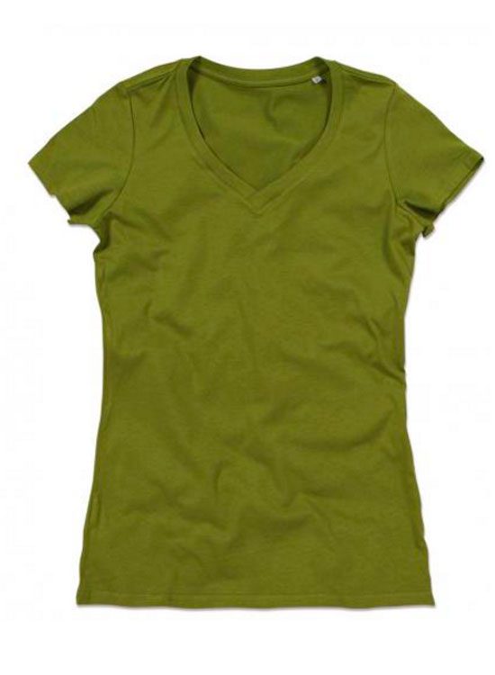camiseta-algodón-orgánico-mujer-cuello-V-verde | camisetasecologicas.es